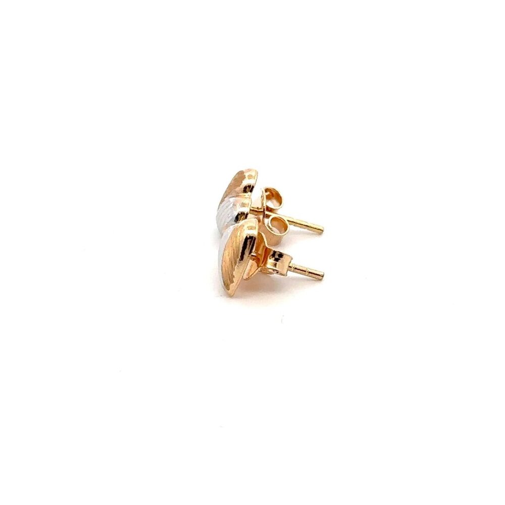 18K Gold Earrings Stud Heart Small Lightweight Two Tone - Picture 5 of 8